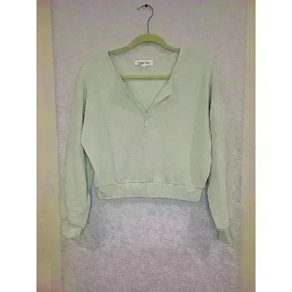 Hippie Rose Mint Green Cropped Super Soft Pullover Sweater Large V Neck - Picture 1 of 6